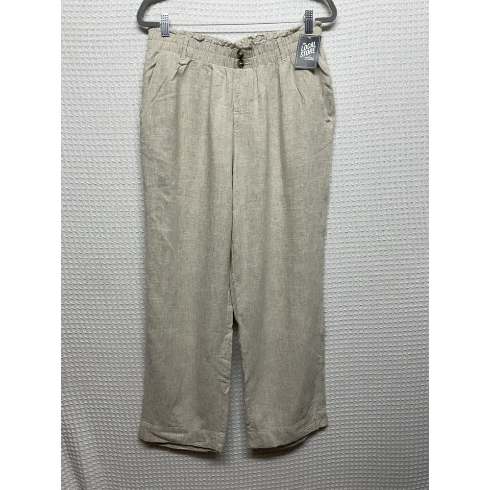 Briggs Pants Womens Large Linen Blend Wide Leg‎ Paper Bag Pleated Lagenlook Tan